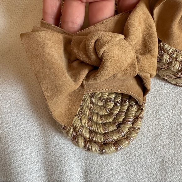J/SLIDES Sandals Suede Espadrille Slide Tan Bow Size 8 - Picture 10 of 16
